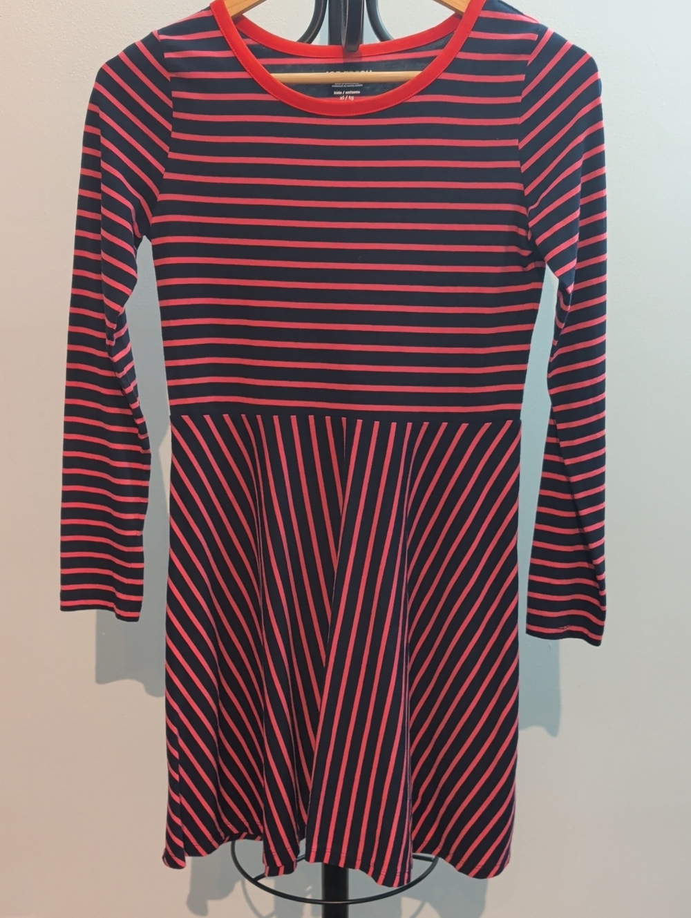 Joe Fresh Kids Navy and Coral Striped Long-Sleeve Fit & Flare Dress